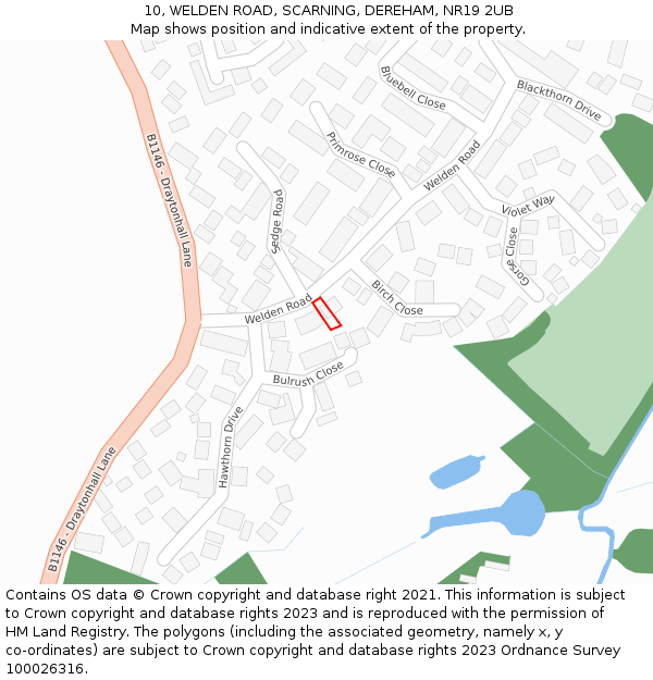 10, WELDEN ROAD, SCARNING, DEREHAM, NR19 2UB: Location map and indicative extent of plot