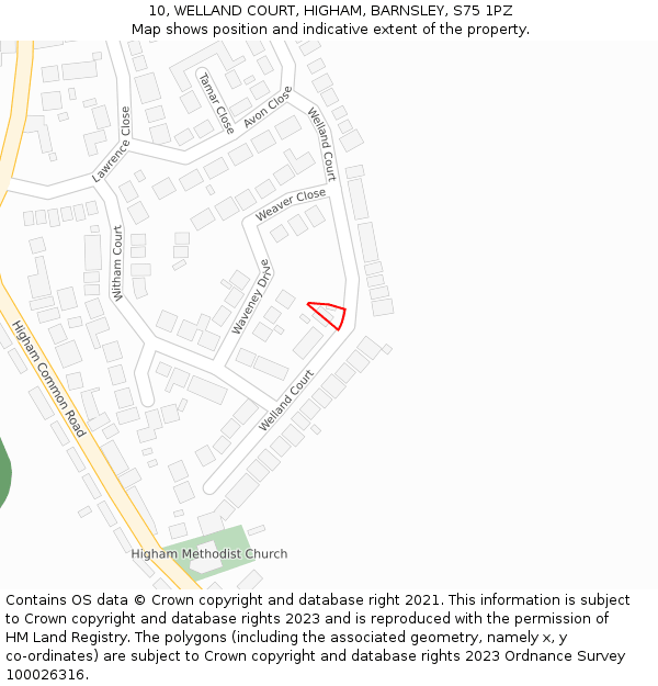 10, WELLAND COURT, HIGHAM, BARNSLEY, S75 1PZ: Location map and indicative extent of plot