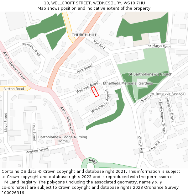 10, WELLCROFT STREET, WEDNESBURY, WS10 7HU: Location map and indicative extent of plot