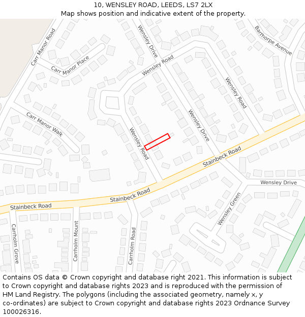 10, WENSLEY ROAD, LEEDS, LS7 2LX: Location map and indicative extent of plot