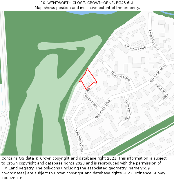 10, WENTWORTH CLOSE, CROWTHORNE, RG45 6UL: Location map and indicative extent of plot