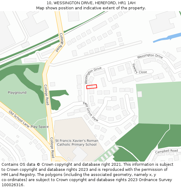 10, WESSINGTON DRIVE, HEREFORD, HR1 1AH: Location map and indicative extent of plot