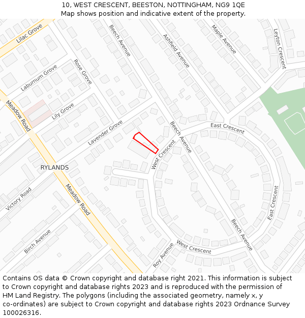 10, WEST CRESCENT, BEESTON, NOTTINGHAM, NG9 1QE: Location map and indicative extent of plot