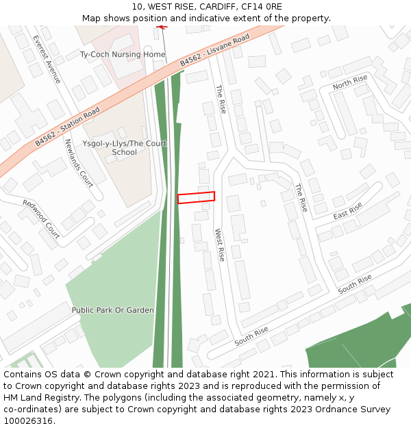 10, WEST RISE, CARDIFF, CF14 0RE: Location map and indicative extent of plot