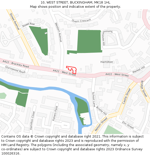 10, WEST STREET, BUCKINGHAM, MK18 1HL: Location map and indicative extent of plot
