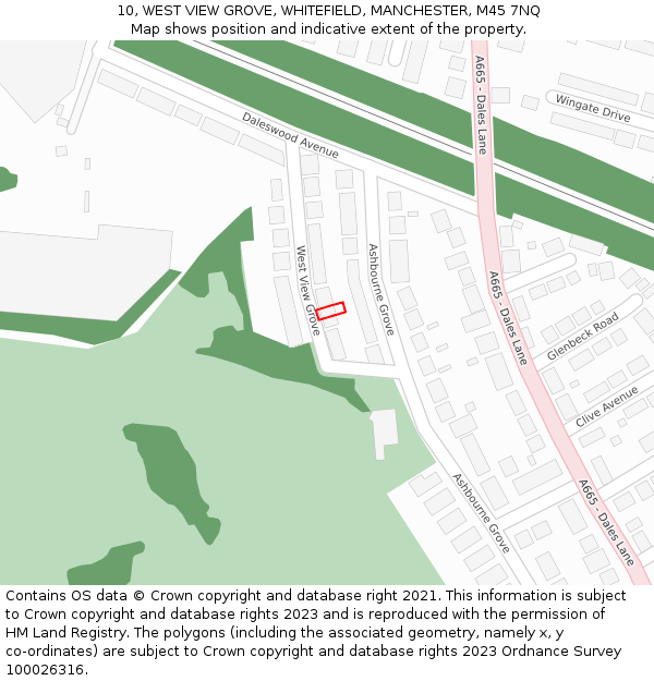 10, WEST VIEW GROVE, WHITEFIELD, MANCHESTER, M45 7NQ: Location map and indicative extent of plot