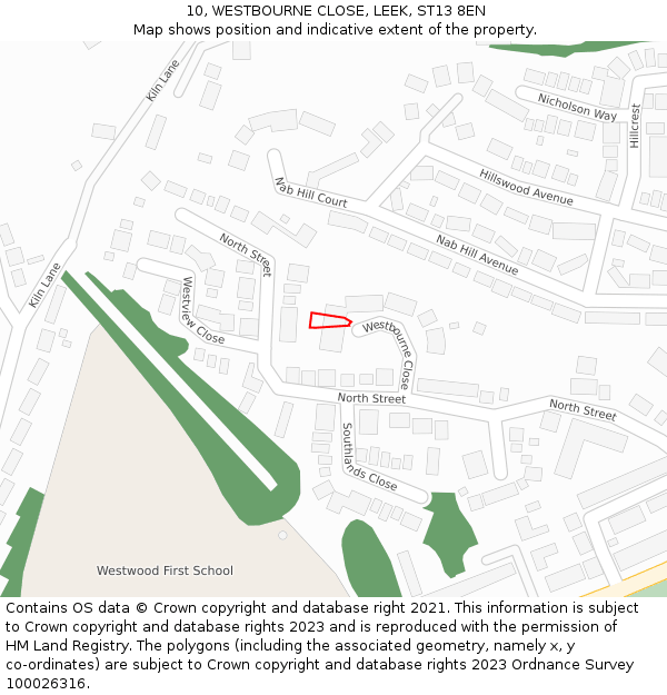 10, WESTBOURNE CLOSE, LEEK, ST13 8EN: Location map and indicative extent of plot