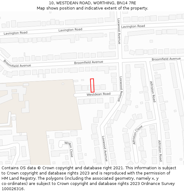 10, WESTDEAN ROAD, WORTHING, BN14 7RE: Location map and indicative extent of plot