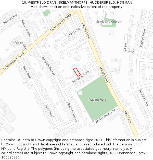 10, WESTFIELD DRIVE, SKELMANTHORPE, HUDDERSFIELD, HD8 9AN: Location map and indicative extent of plot