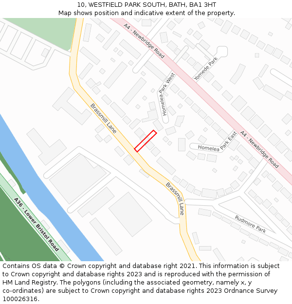 10, WESTFIELD PARK SOUTH, BATH, BA1 3HT: Location map and indicative extent of plot