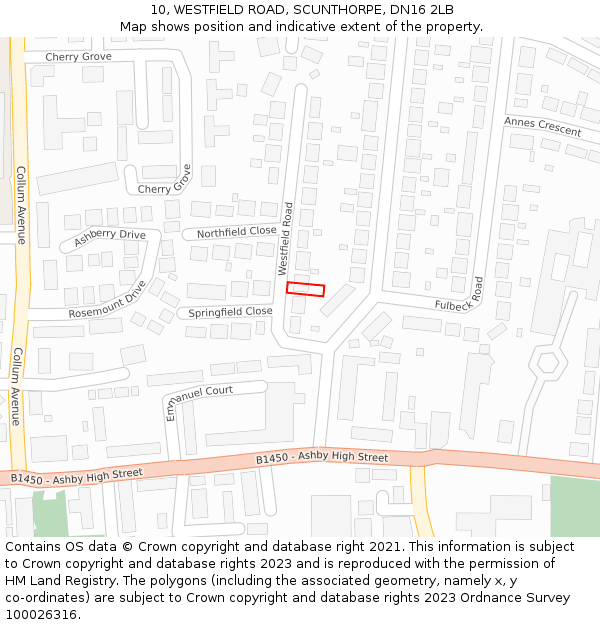 10, WESTFIELD ROAD, SCUNTHORPE, DN16 2LB: Location map and indicative extent of plot