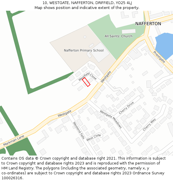 10, WESTGATE, NAFFERTON, DRIFFIELD, YO25 4LJ: Location map and indicative extent of plot