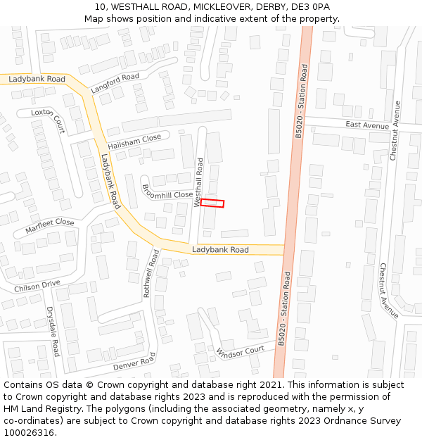 10, WESTHALL ROAD, MICKLEOVER, DERBY, DE3 0PA: Location map and indicative extent of plot