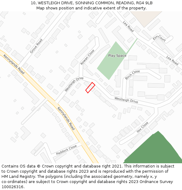 10, WESTLEIGH DRIVE, SONNING COMMON, READING, RG4 9LB: Location map and indicative extent of plot