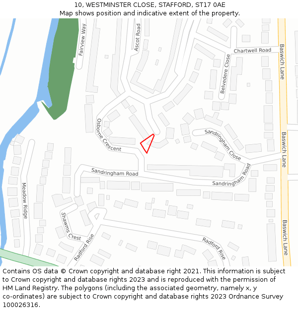 10, WESTMINSTER CLOSE, STAFFORD, ST17 0AE: Location map and indicative extent of plot