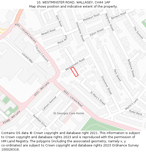 10, WESTMINSTER ROAD, WALLASEY, CH44 1AP: Location map and indicative extent of plot