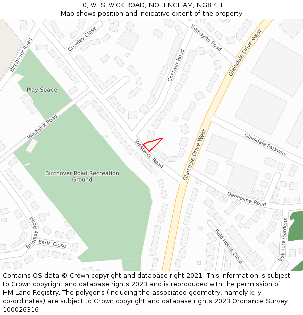 10, WESTWICK ROAD, NOTTINGHAM, NG8 4HF: Location map and indicative extent of plot