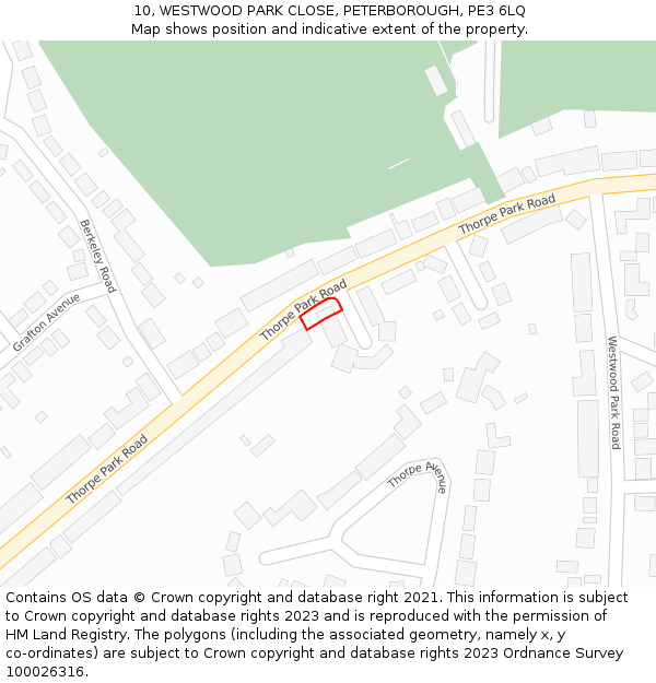 10, WESTWOOD PARK CLOSE, PETERBOROUGH, PE3 6LQ: Location map and indicative extent of plot
