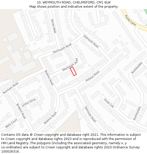 10, WEYMOUTH ROAD, CHELMSFORD, CM1 6LW: Location map and indicative extent of plot
