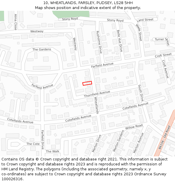 10, WHEATLANDS, FARSLEY, PUDSEY, LS28 5HH: Location map and indicative extent of plot