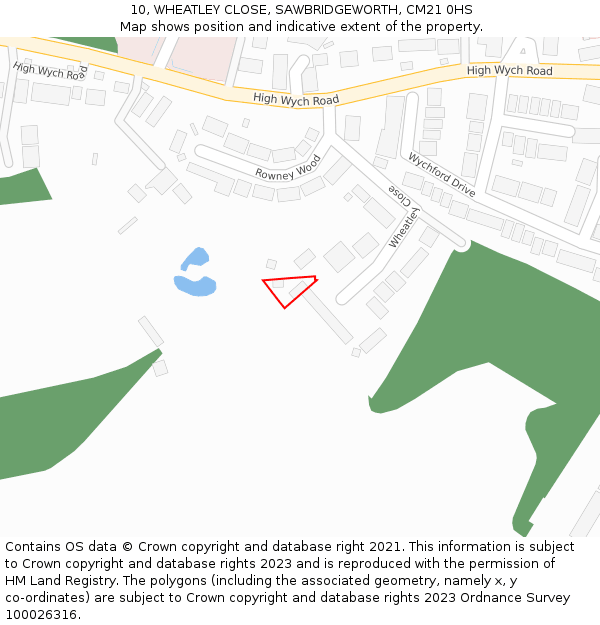 10, WHEATLEY CLOSE, SAWBRIDGEWORTH, CM21 0HS: Location map and indicative extent of plot