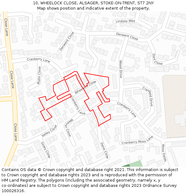 10, WHEELOCK CLOSE, ALSAGER, STOKE-ON-TRENT, ST7 2NY: Location map and indicative extent of plot