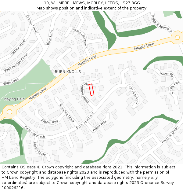 10, WHIMBREL MEWS, MORLEY, LEEDS, LS27 8GG: Location map and indicative extent of plot