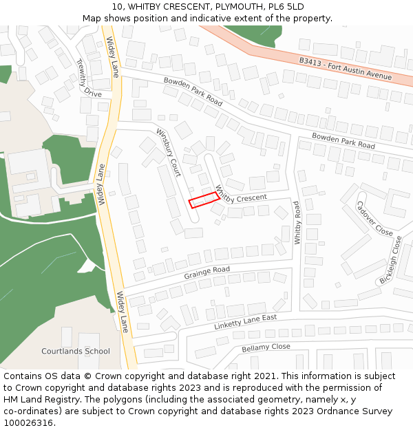 10, WHITBY CRESCENT, PLYMOUTH, PL6 5LD: Location map and indicative extent of plot