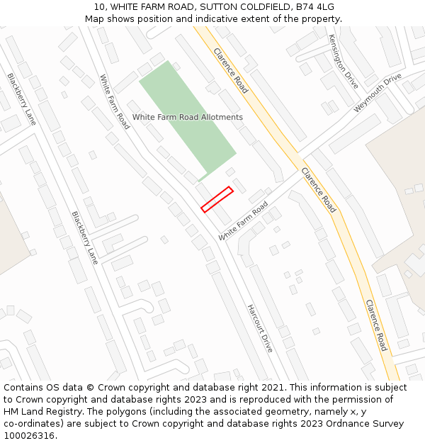 10, WHITE FARM ROAD, SUTTON COLDFIELD, B74 4LG: Location map and indicative extent of plot
