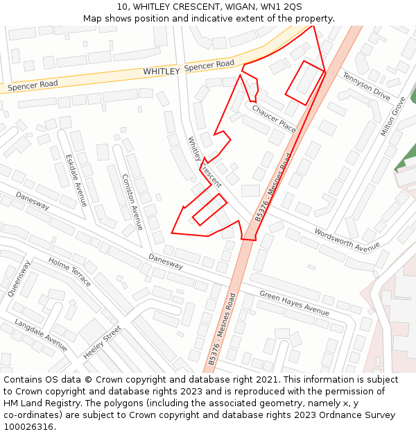 10, WHITLEY CRESCENT, WIGAN, WN1 2QS: Location map and indicative extent of plot