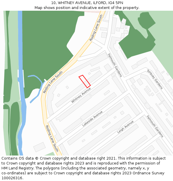 10, WHITNEY AVENUE, ILFORD, IG4 5PN: Location map and indicative extent of plot