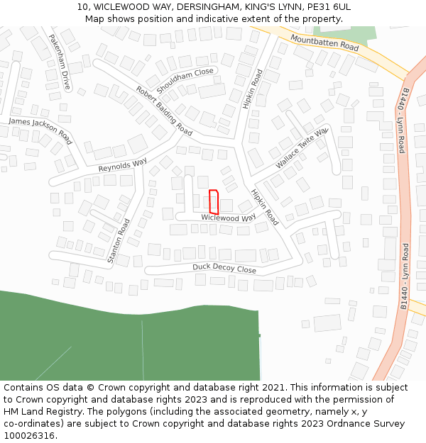 10, WICLEWOOD WAY, DERSINGHAM, KING'S LYNN, PE31 6UL: Location map and indicative extent of plot