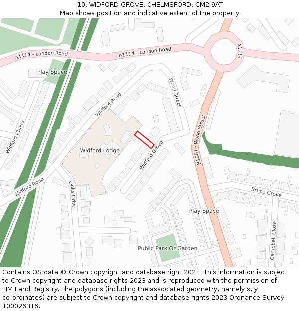10, WIDFORD GROVE, CHELMSFORD, CM2 9AT: Location map and indicative extent of plot