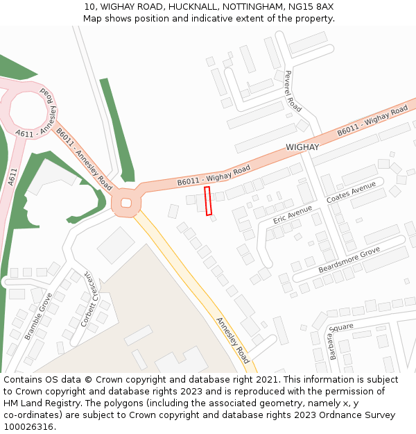 10, WIGHAY ROAD, HUCKNALL, NOTTINGHAM, NG15 8AX: Location map and indicative extent of plot