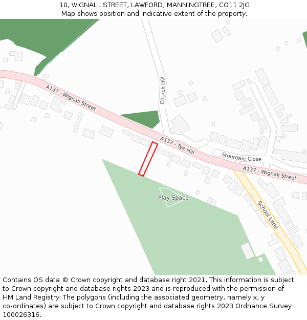 10, WIGNALL STREET, LAWFORD, MANNINGTREE, CO11 2JG: Location map and indicative extent of plot