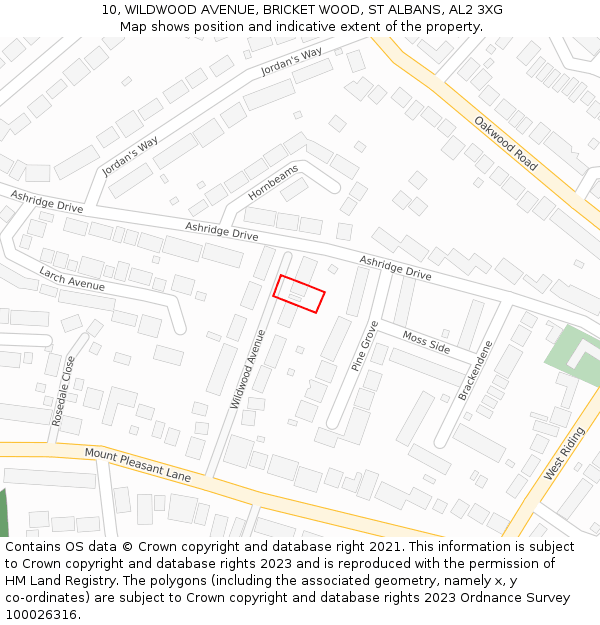 10, WILDWOOD AVENUE, BRICKET WOOD, ST ALBANS, AL2 3XG: Location map and indicative extent of plot