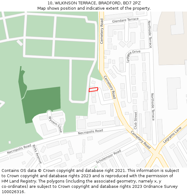 10, WILKINSON TERRACE, BRADFORD, BD7 2PZ: Location map and indicative extent of plot