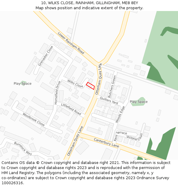 10, WILKS CLOSE, RAINHAM, GILLINGHAM, ME8 8EY: Location map and indicative extent of plot