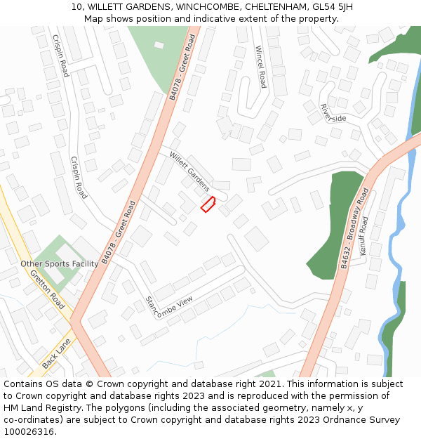 10, WILLETT GARDENS, WINCHCOMBE, CHELTENHAM, GL54 5JH: Location map and indicative extent of plot