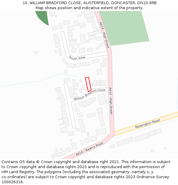 10, WILLIAM BRADFORD CLOSE, AUSTERFIELD, DONCASTER, DN10 6RB: Location map and indicative extent of plot