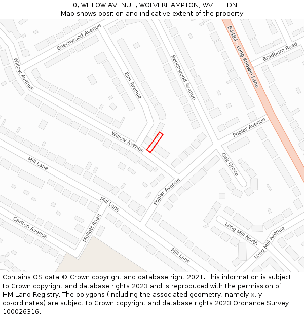 10, WILLOW AVENUE, WOLVERHAMPTON, WV11 1DN: Location map and indicative extent of plot
