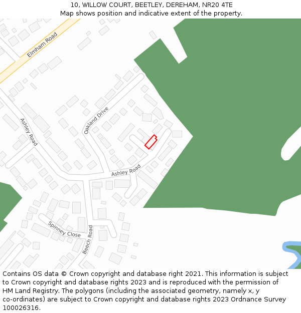 10, WILLOW COURT, BEETLEY, DEREHAM, NR20 4TE: Location map and indicative extent of plot