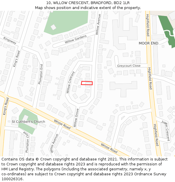 10, WILLOW CRESCENT, BRADFORD, BD2 1LR: Location map and indicative extent of plot
