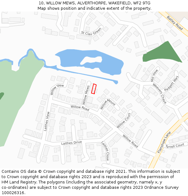 10, WILLOW MEWS, ALVERTHORPE, WAKEFIELD, WF2 9TG: Location map and indicative extent of plot