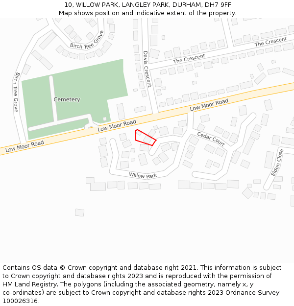 10, WILLOW PARK, LANGLEY PARK, DURHAM, DH7 9FF: Location map and indicative extent of plot