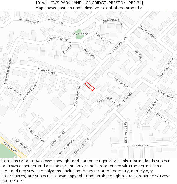 10, WILLOWS PARK LANE, LONGRIDGE, PRESTON, PR3 3HJ: Location map and indicative extent of plot