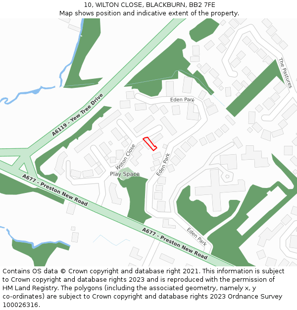 10, WILTON CLOSE, BLACKBURN, BB2 7FE: Location map and indicative extent of plot