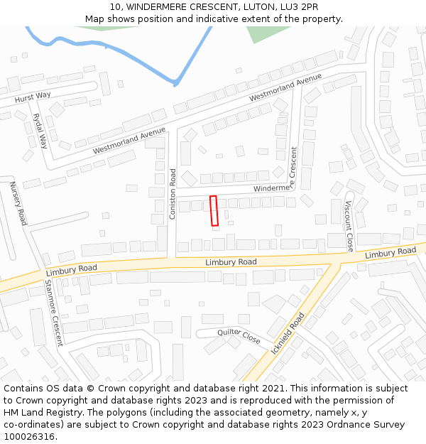 10, WINDERMERE CRESCENT, LUTON, LU3 2PR: Location map and indicative extent of plot