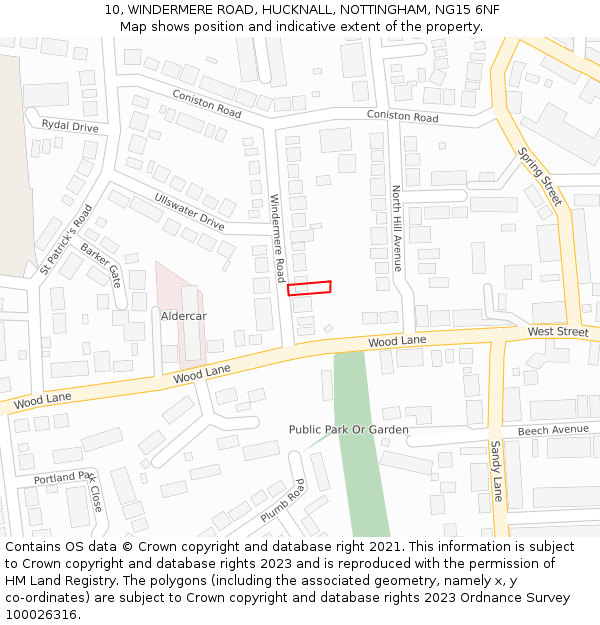 10, WINDERMERE ROAD, HUCKNALL, NOTTINGHAM, NG15 6NF: Location map and indicative extent of plot