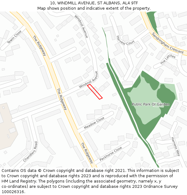 10, WINDMILL AVENUE, ST ALBANS, AL4 9TF: Location map and indicative extent of plot